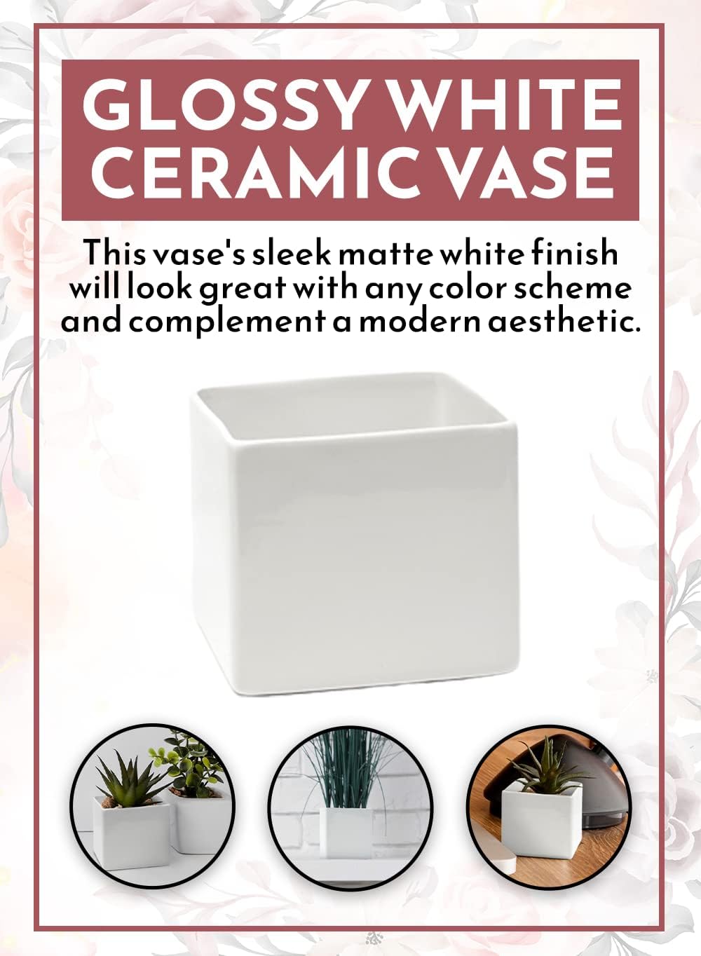 Glossy White Ceramic Vase - Modern Home Decor Centerpiece for Weddings & Events, 5" Tall