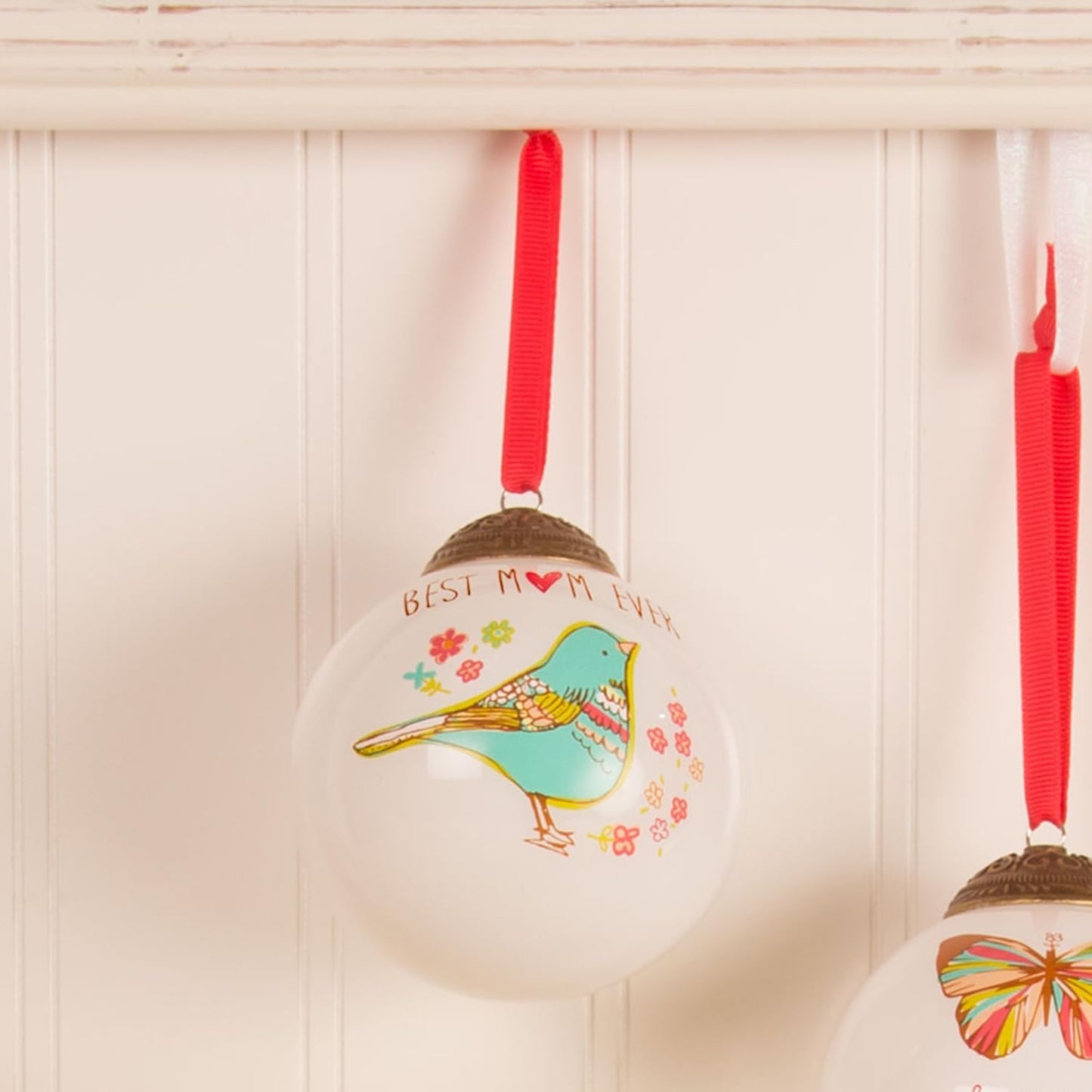 Best Mom Ever Teal Bird Floral Glass Ornament - Pavilion Gift Company 54026