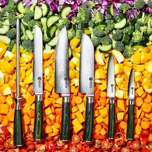 HexClad 6-Piece Essential Knife Set - Japanese Damascus Steel Blades with Pakkawood Handles