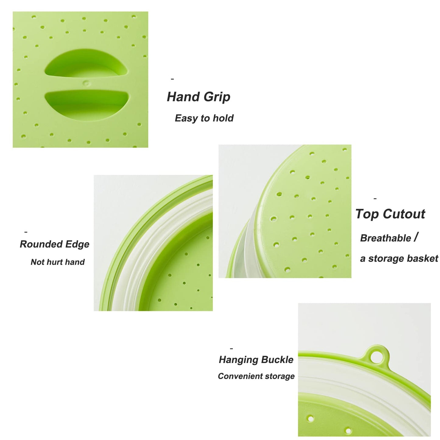 Vishui Upgraded Collapsible Microwave Lid, Vented Microwave Splatter Cover, 10.5 inches Plate Cover with Hook Hole, Vegetable Fruit Colander Multi-function Kitchen Gadget, BPA Free, Dishwasher Safe