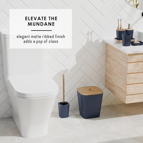 Clara Clark Bathroom Accessories Set - 6PC Navy Blue Set with Toilet Brush, Trash Can & Soap Dispenser