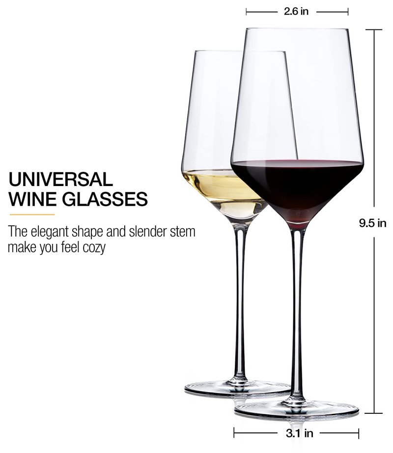 OJA White Wine Glasses Set of 4- Modern Crystal Hand Blown Wine Glass-15 oz,Thin Rim,Long Stem,Perfect for Red or White,Daily Use,Unique Wedding Anniversary or Birthday Gift