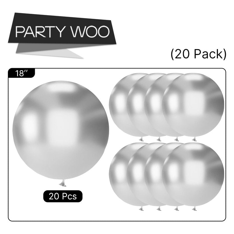 PartyWoo Silver Balloons 20pcs 18 Inch Silver Latex Helium Balloons for Birthday Wedding Anniversary Graduation Bachelorette Engagement Bridal Shower Retirement Party Decorations Silver-G102