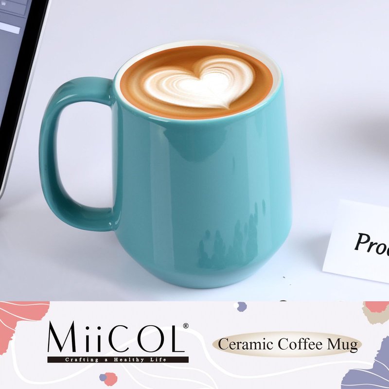 Miicol Ceramic Coffee Mug, 16 oz Large Coffee Cup, Tea Mug with Handle, Flat Bottom Mug for Men, Women, Office, Microwave and Dishwasher Safe, Multi-Color, Mint Blue