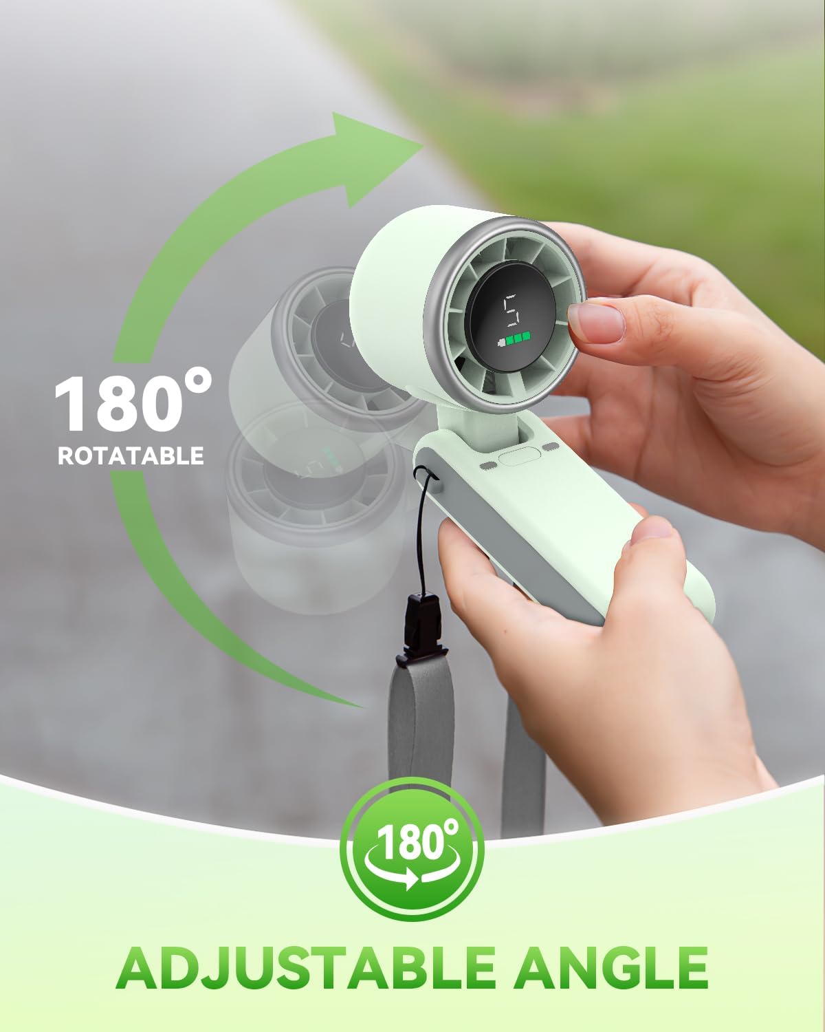 PlayHot Portable Handheld Turbo Fan - 5-Speed Wind, Battery Operated, 12-Hour Runtime | 3-in-1 Cooling Fan (Green)