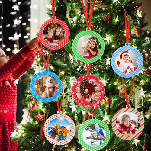 Cakmecwy 40 Pcs Felt Christmas Photo Ornament Frames - Tree Hanging Keepsakes Set (10 Styles, 4 Each, Round 2.7in Outer)