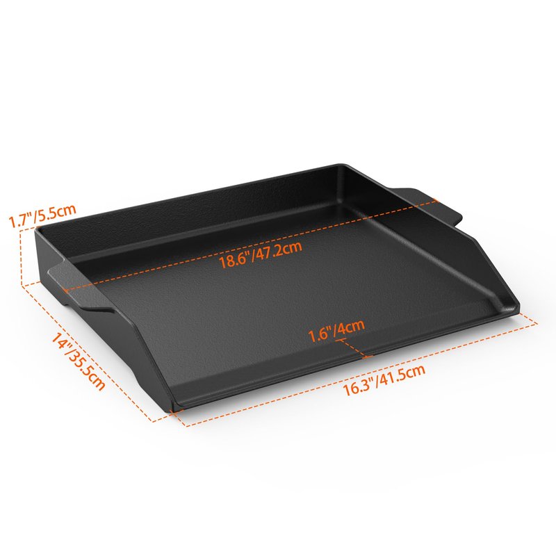 Onlyfire Universal Cast Iron Griddle for Gas Grills and Range Oven, Non-stick BBQ Flat Top Griddle with Handles for Outdoor Cooking, Tailgating, 18.6" × 14"