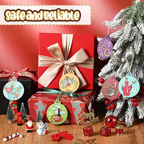 12 Pieces 12 Days of Christmas Ornaments Wooden Set 3.15 Inch Colorful Xmas Twelve Days of Christmas Hanging Ornaments for Xmas Tree(Round Style)