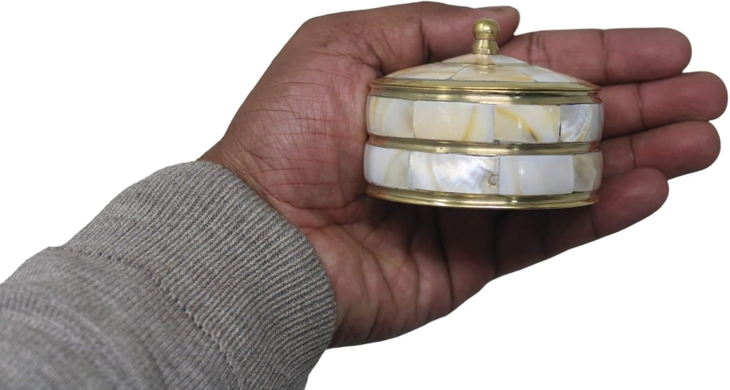 Decorative Jewelry Trinket Box Unique Gift For Home Décor Antique Metal Case with Mother of Pearl Sindoor Box/Coin Box (All Set Black)