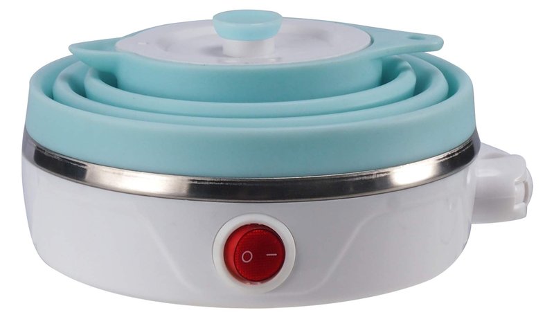 Travel Foldable Electric Kettle, Collapsible Electric Kettle Food Grade Silicone Small Pot Boiling water,Dual Voltage(600ml,110-220V US Plug) (Blue)
