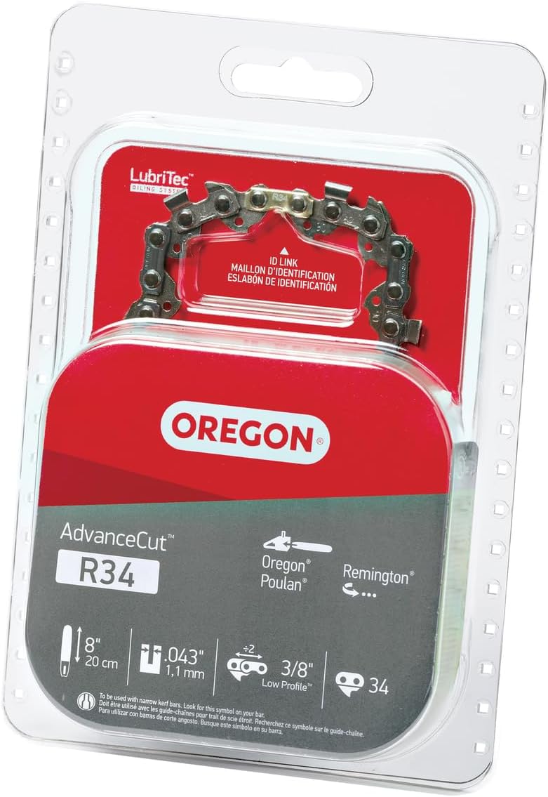 Oregon R34 AdvanceCut Chainsaw & Pole Saw Chain - 8" Guide Bar, 34 Drive Links, 3/8" Low Profile, .043" Gauge