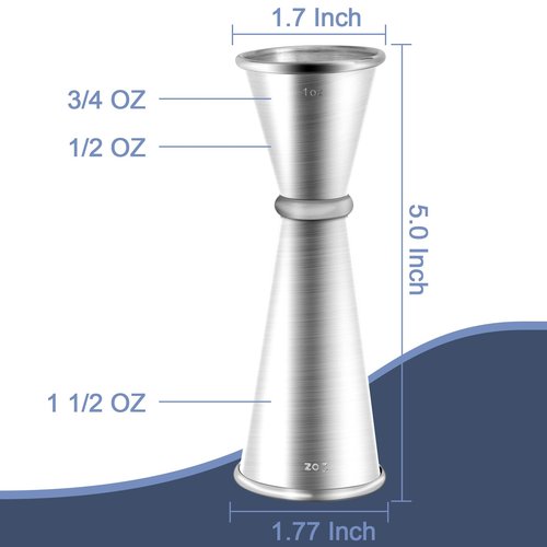 Briout Jigger for Bartending, 2Pcs Double Cocktail Jigger Japanese Premium 304 Food Grade Stainless Steel Jigger 2 OZ 1 OZ with Measurements Inside, Silver