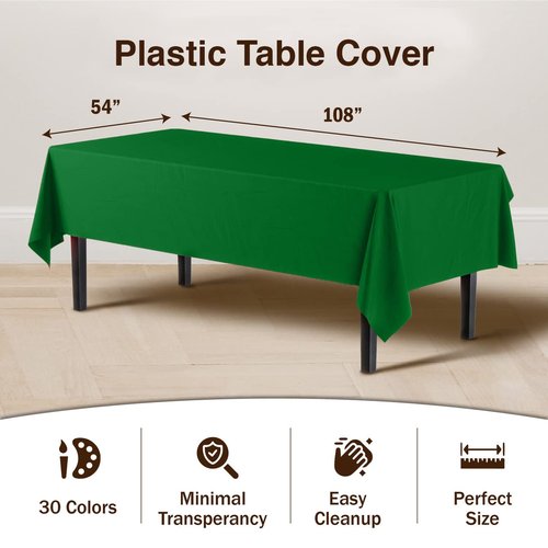 Exquisite Party Solids 6-Pack Premium Plastic Tablecloth 54in. x 108in. Rectangle Plastic Table Cover - Emerald Green