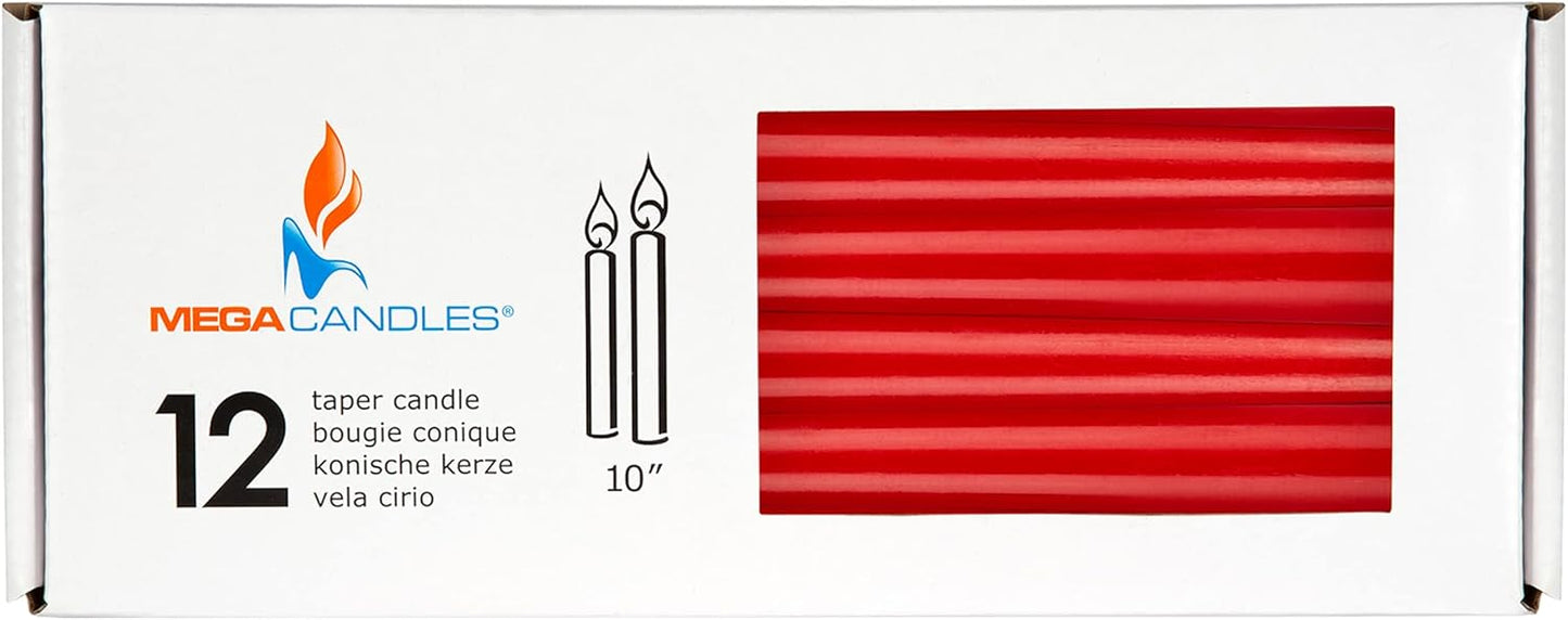 12-Pack Unscented Red Taper Candles - 10 Inch Hand Poured Wax for Home Décor & Weddings