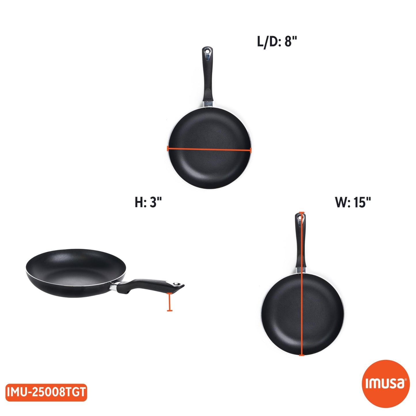 IMUSA 8in Bistro Aluminum Nonstick Fry Pan with Cool Touch Handle, Small Skillet for Eggs, Omelets, Sauteing, and Everyday Cooking, Black