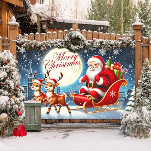 Merry Christmas Banner Santa Sleigh Decorations 71 x 43 in