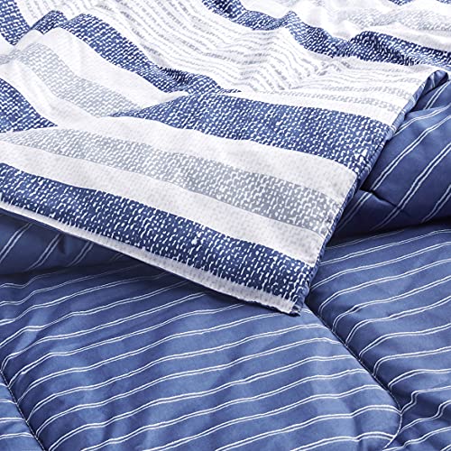 Twin/Twin XL Reversible Microfiber Comforter Set - Blue Denim & Beige Stripes