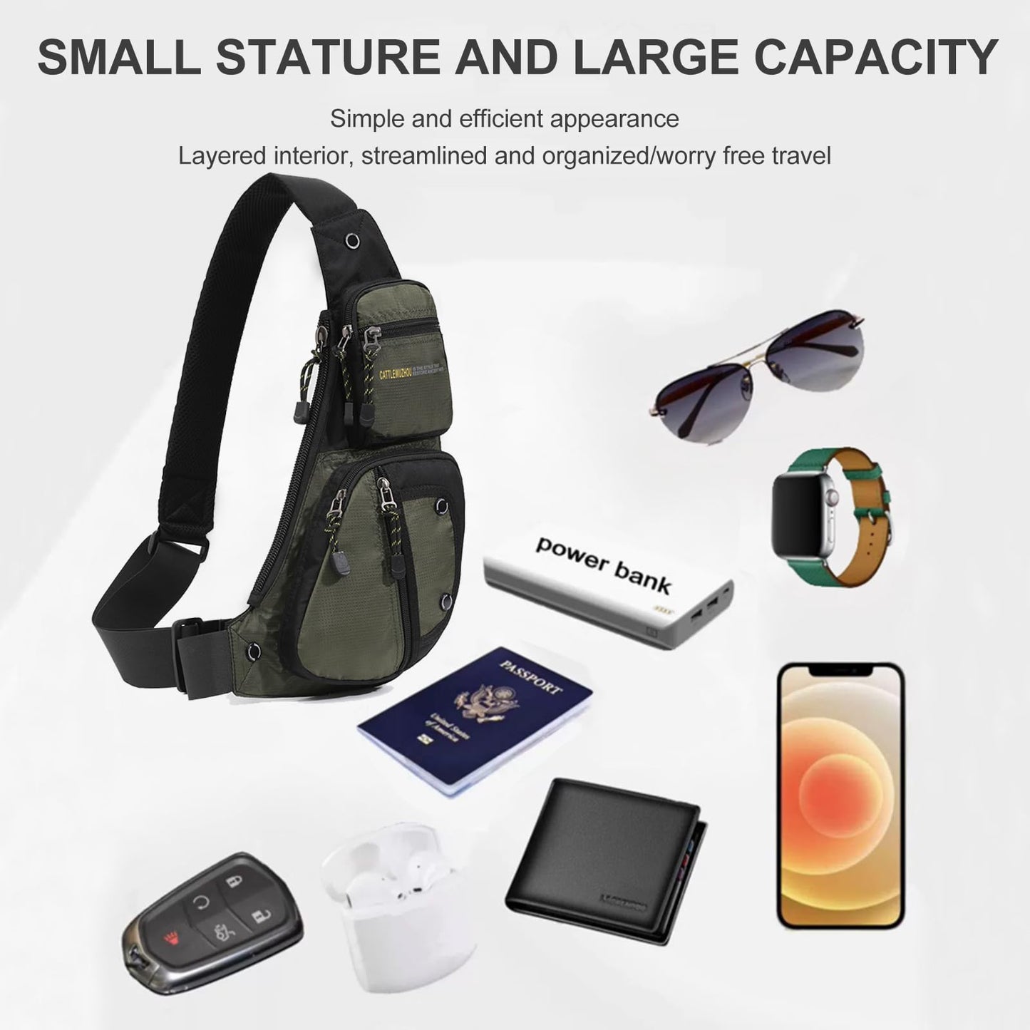 QAZWSXE Mens Sling Bags Crossbody,Shoulder Bag for Men,Men Crossbody Bags for Hiking Traveling Outdoors Green