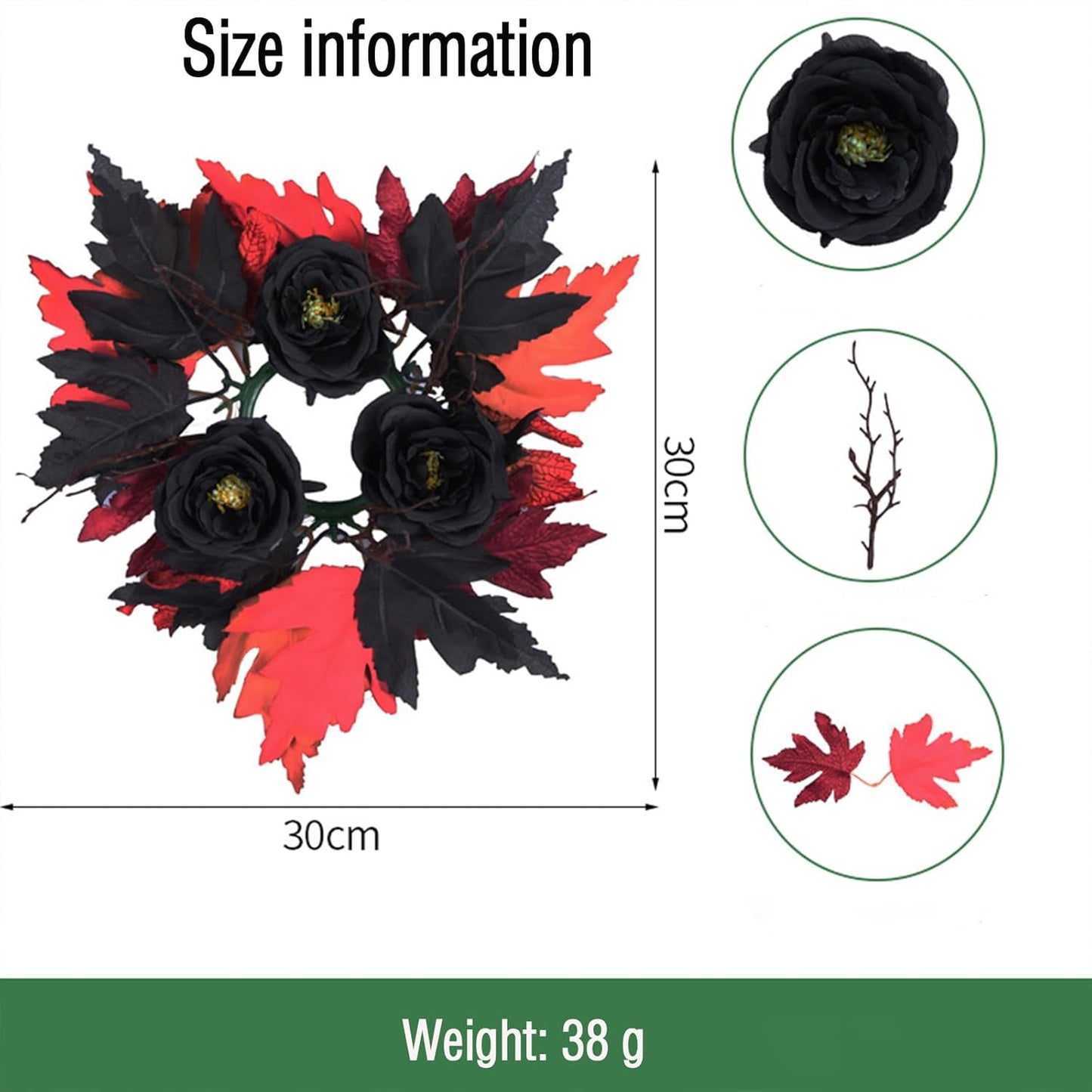 Skiennix Halloween Wreath Candle Rings - Gothic Red & Black Maple Leaf Rose Decor | Perfect for Wall & Table Centerpieces