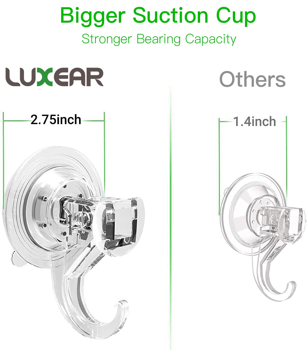 LUXEAR Suction Cup Hooks - 6 Pack Suction Hooks Reusable Powerful Waterproof - Clear Removable Suction Hanger for Shower,Tile,Bathroom,Towel,Kitchen,RV,Travel,Glass Door,Window
