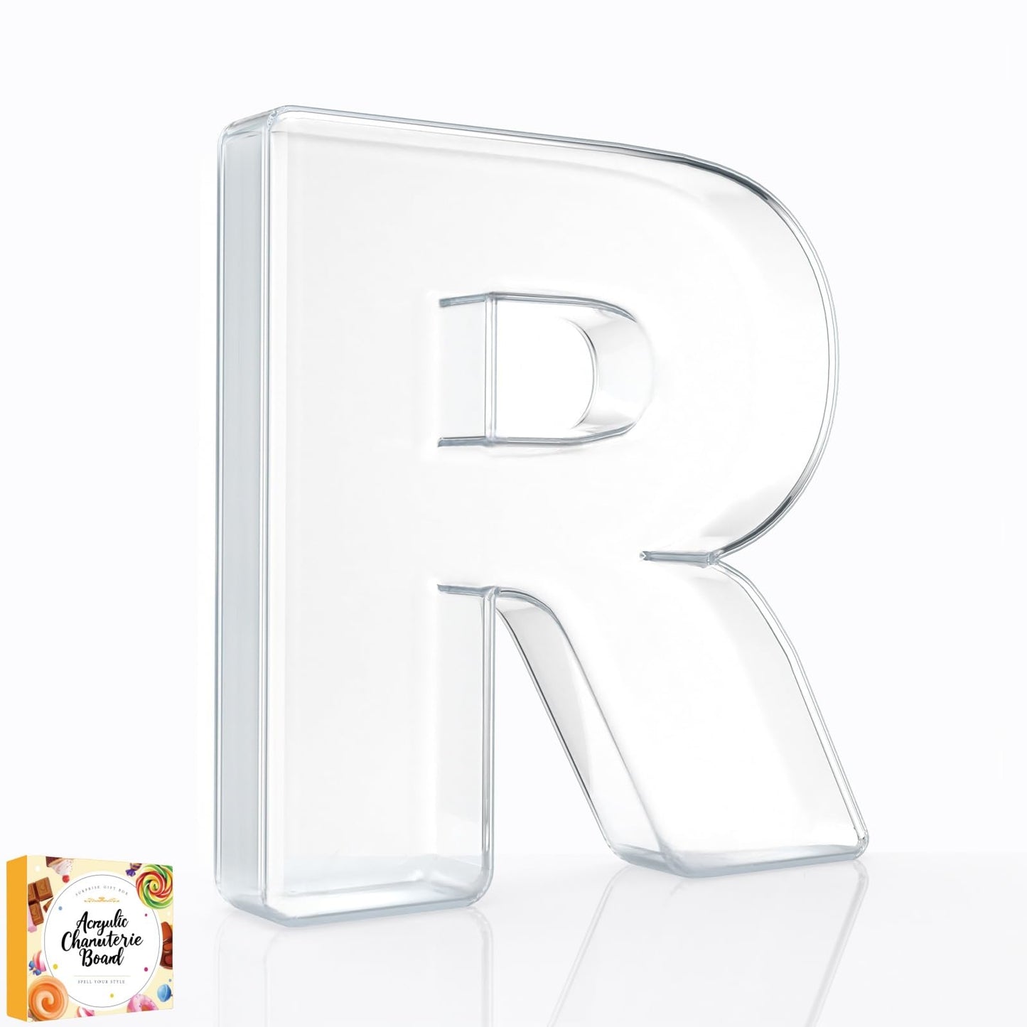 10" Acrylic Charcuterie Letters Fillable Tray, Reusable Alphabet Number Shaped Serving Plates for Charcuterie Board, Display Fruit, Candy, Cake, Party Decor, Birthday, Anniversary(R)