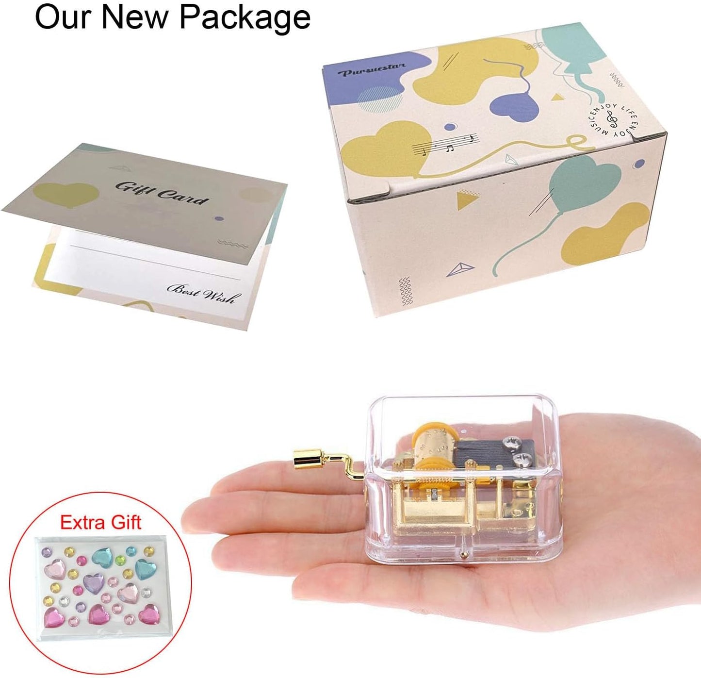 Small World Music Box - Clear Gold Hand Crank Musical Gift for Mom, Dad, & Kids