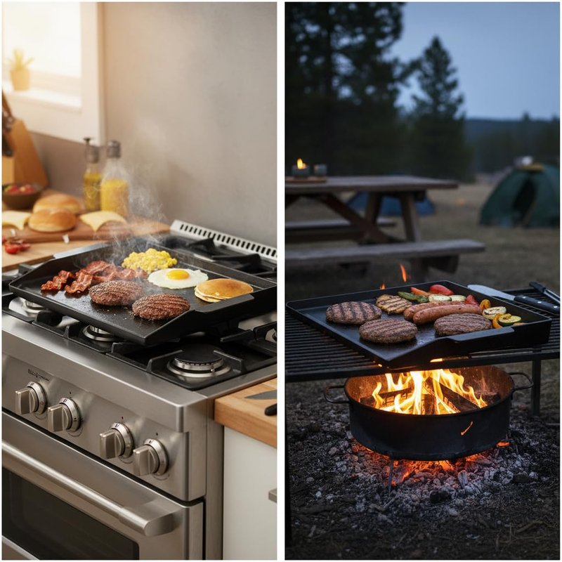 Onlyfire Universal Cast Iron Cooking Griddle, Pre-Seasoned Nonstick Coating Griddle Flat Top Grill Plate with Extra High Sidewalls for All Gas Grills and 4 Burner Range Oven, 23" x 16"