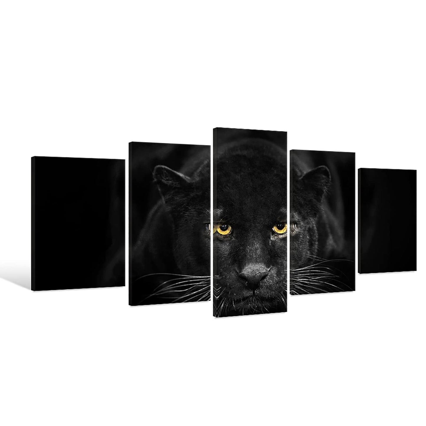SEVEN WALL ARTS Black Panther Canvas Wall Art Wildlife Animals Pictures 5 Pieces Black and White Leopard Poster Print Framed Artwork for Living Room Bedroom Office Wall Decor