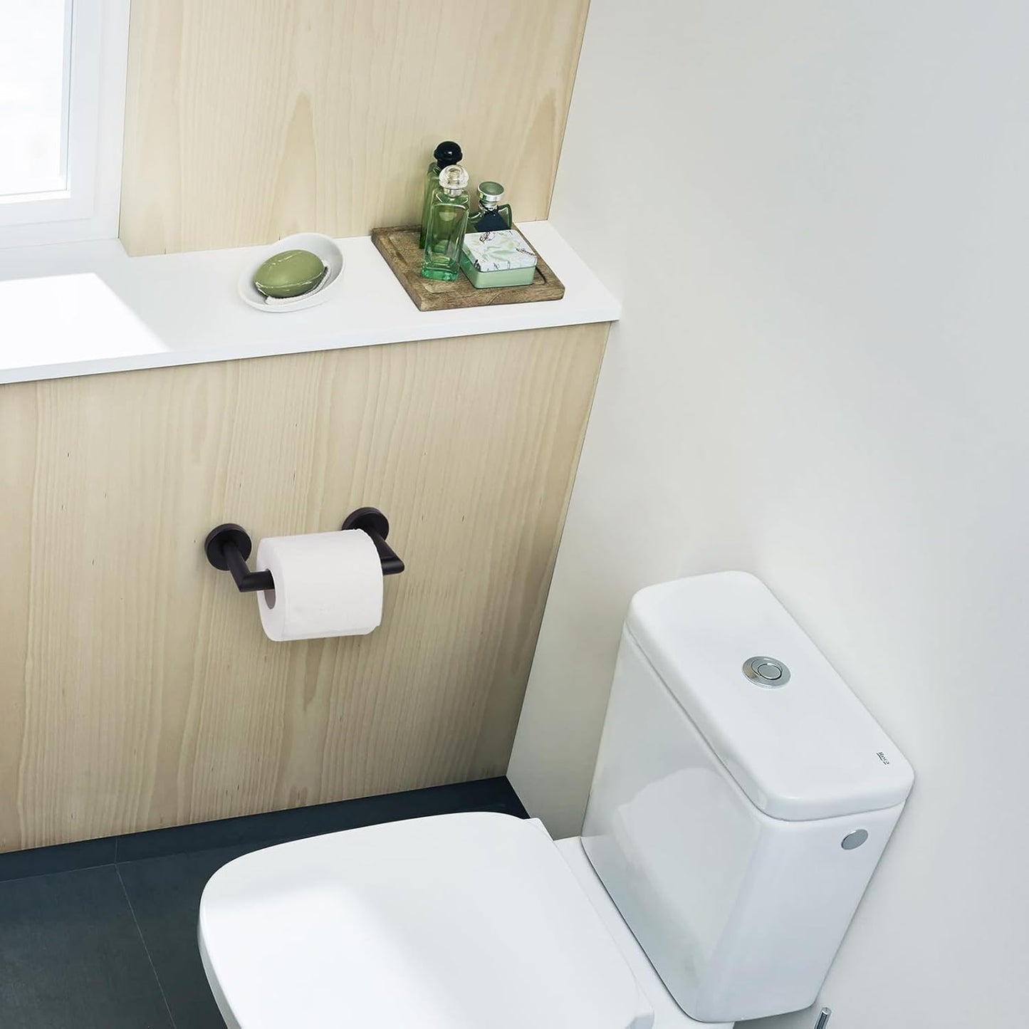 JunSun Matte Black Toilet Paper Holder - Wall-Mounted Pivoting Design for Large Mega Rolls