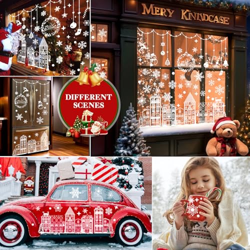 Yusongirl Christmas Window Clings Stickers - Large House Snowflake Classic Style Reusable White Christmas Decals for Holiday Decorations, Street Scene, Home, Cafe, Mall Glass Door, Party Decor