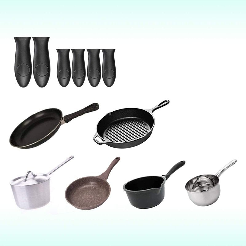 Silicone Hot Handle Holder Small Cast Iron Handle Cover Skillet Handle Cover Griddle Cover Cookware Handles Cover for Frying Pans & Griddles Sleeve Grip Handle Cover Small & Large Black 6 Pcs