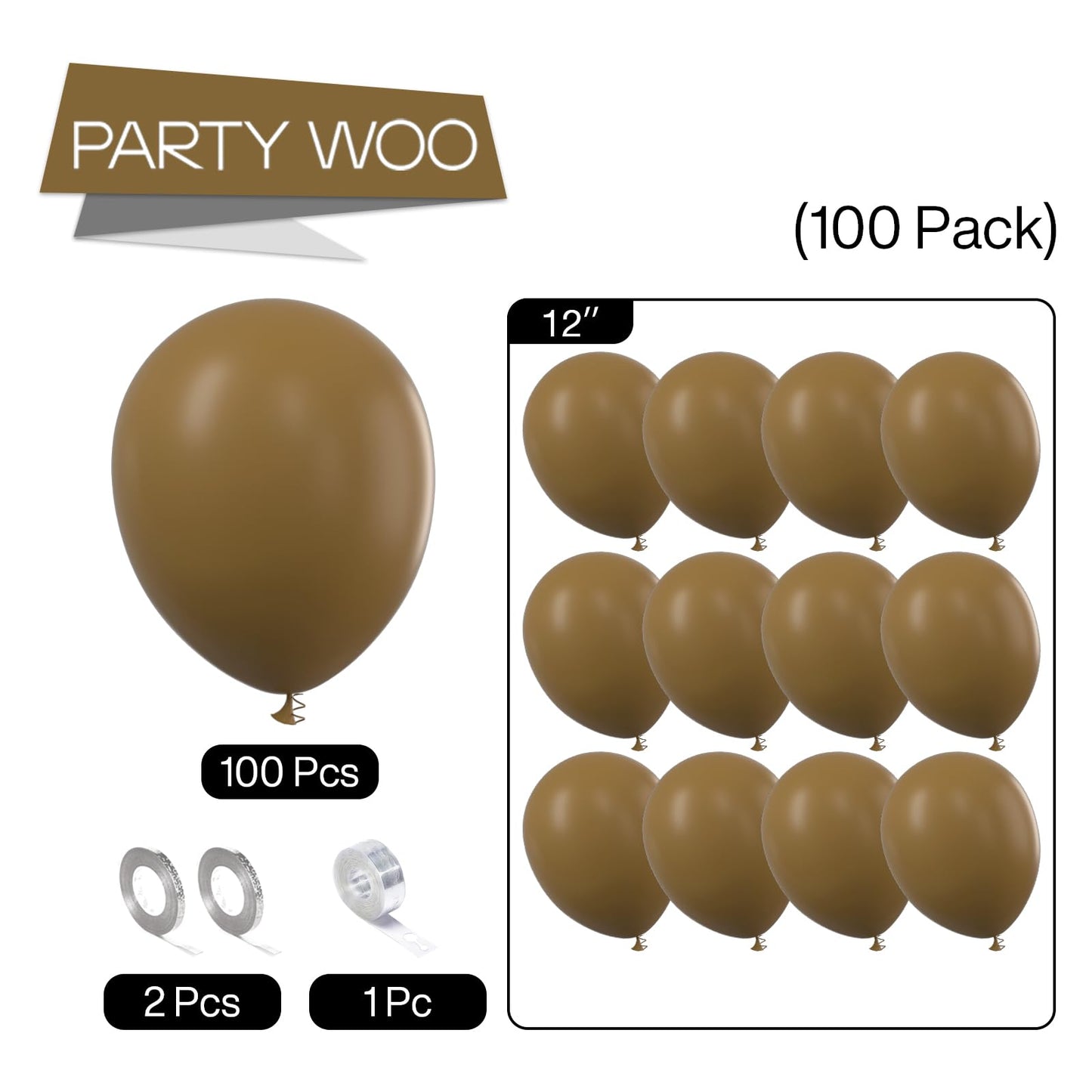 PartyWoo Brown Balloons 100pcs 12 Inch Boho Neutral Coffee Tan Fall Latex Helium Balloons for Wedding Baby Shower Gender Reveal Graduation Safari Woodland Birthday Fall Party Decorations Brown-F09