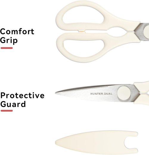 HUNTER.DUAL Heavy Duty Kitchen Scissors - Versatile Poultry Shears for Cutting Chicken, Meat & Vegetables | 8.35 Inch, Cream