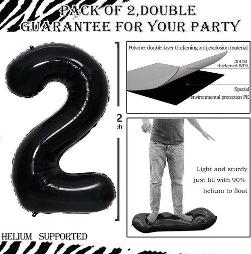 GOER 29th Birthday Balloons - 42 Inch Jumbo Black Foil Helium Decorations for Celebrations