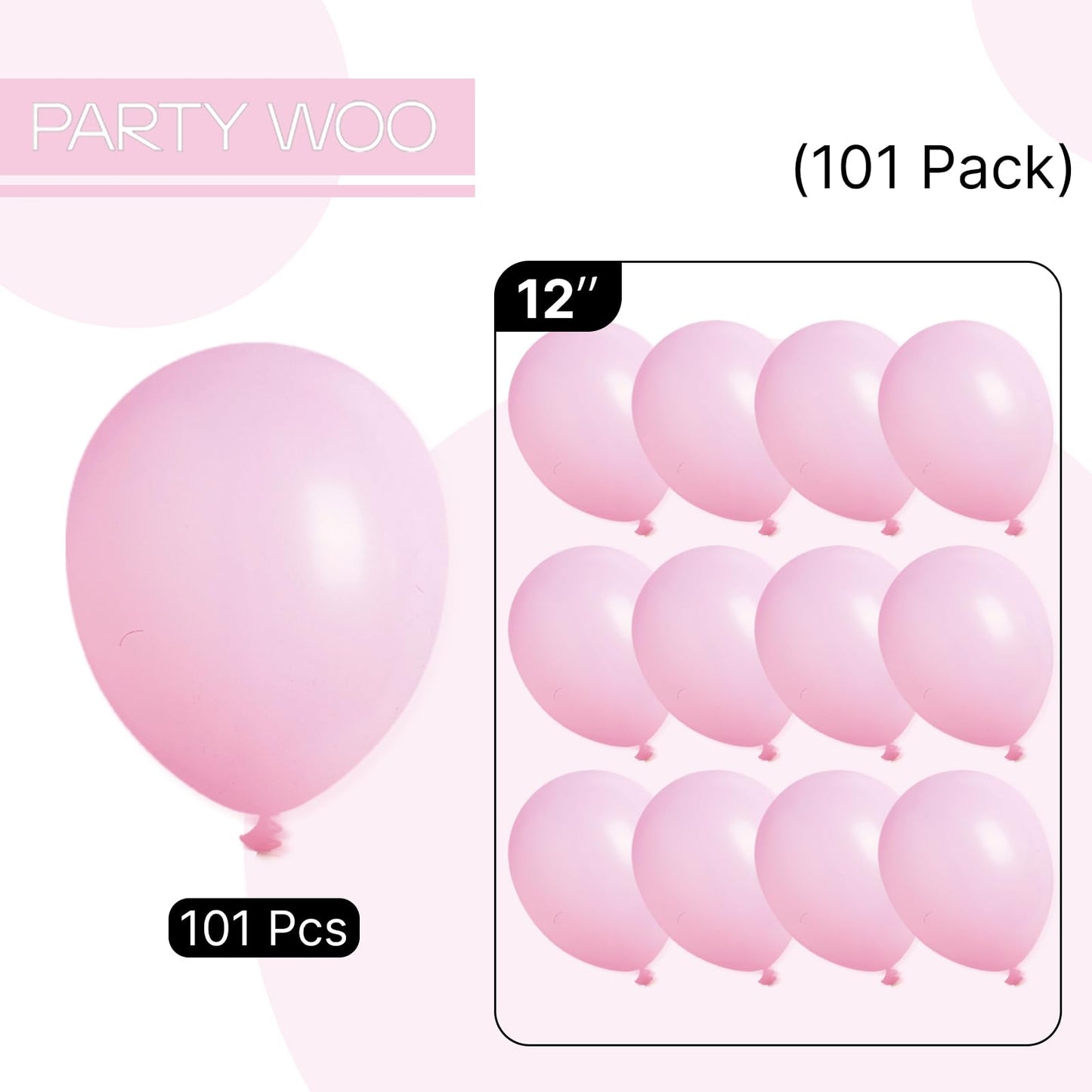 PartyWoo Baby Pink Balloons 101pcs 12 Inch Pastel Pale Light Pink Latex Helium Balloons for Baby Shower Gender Reveal Easter Bachelorette Wedding Bridal Shower Birthday Party Decorations Pink-Q05