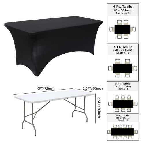 ChaiSang 2pack 6FT Black Elastic Tablecloth for Kitchen Dining Recntangle Spandex Tablecloth Perfect for Birthdays Weddings Banquets Hotels and Parties