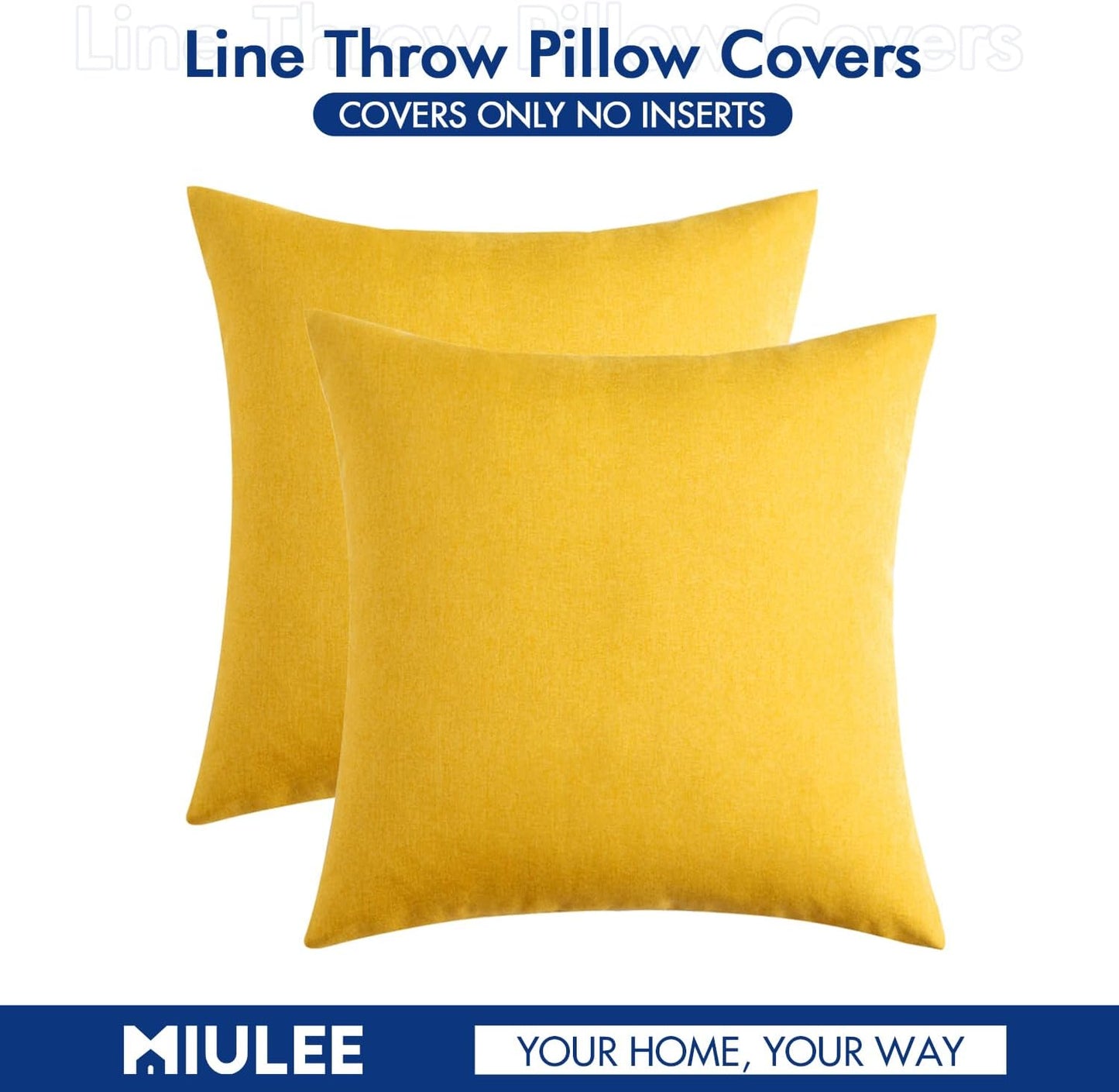 MIULEE Decorative Outdoor Throw Pillow Covers - Waterproof Faux Linen Cushion Cases | 20x20 Inch Mustard Yellow (Pack of 2)