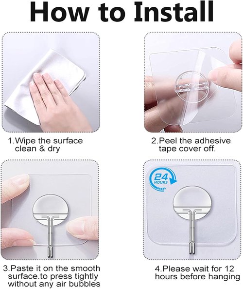 JINSHUNFA Heavy Duty Adhesive Wall Hooks - 13LB No Drill Waterproof Hooks for Bathroom & Kitchen | 8 Pack