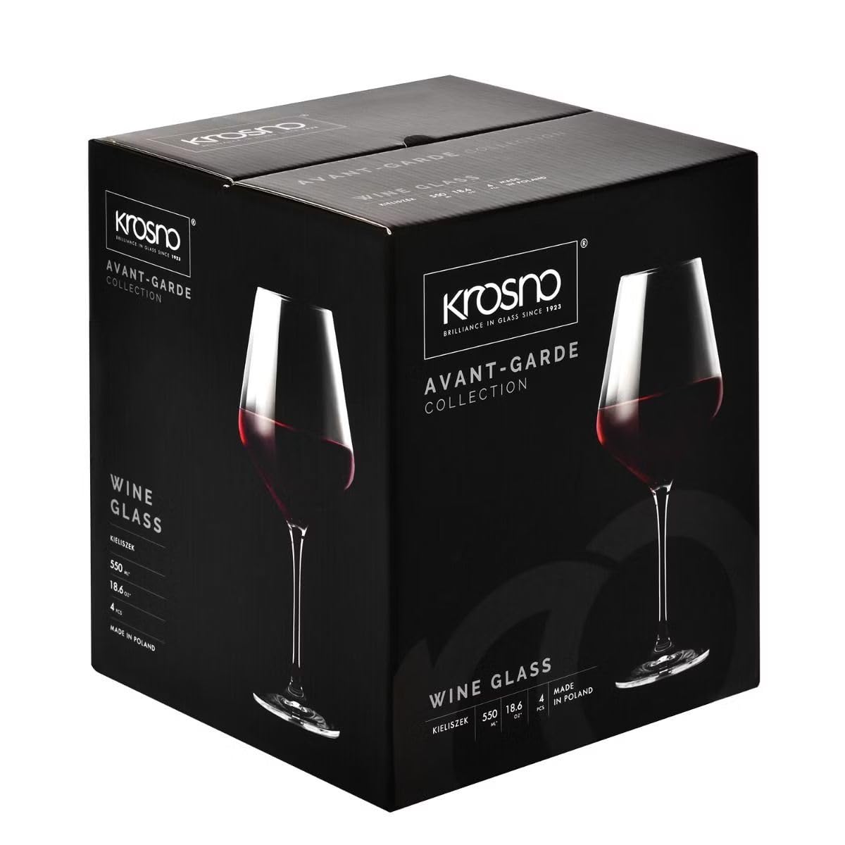 Krosno Red Wine Glasses 4-Piece 16.6 oz Avant-garde Collection, Perfect for Home, Restaurants & Parties, Dishwasher Safe, Thin Rim, Long Stem | Lead-Free Crystal Glass