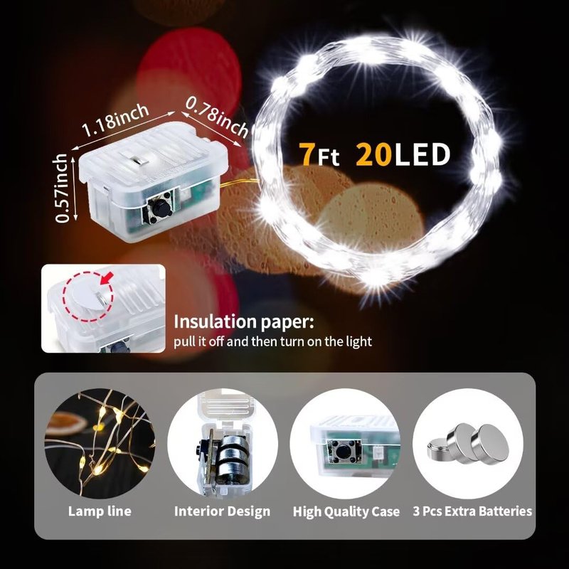 pozzolanas 24 Pack WhiteFairy Lights Battery Operated 3 Modes 7FT 20 LED Waterproof String Lights Twinkle Silver Wire for Mason Jars Wedding Christmas Halloween Party Decor(White, 24 Pack)