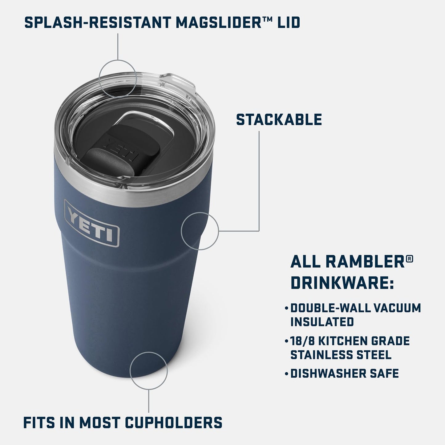 YETI Rambler 20 oz Stackable Tumbler, Stainless Steel, Vacuum Insulated with MagSlider Lid, Cape Taupe
