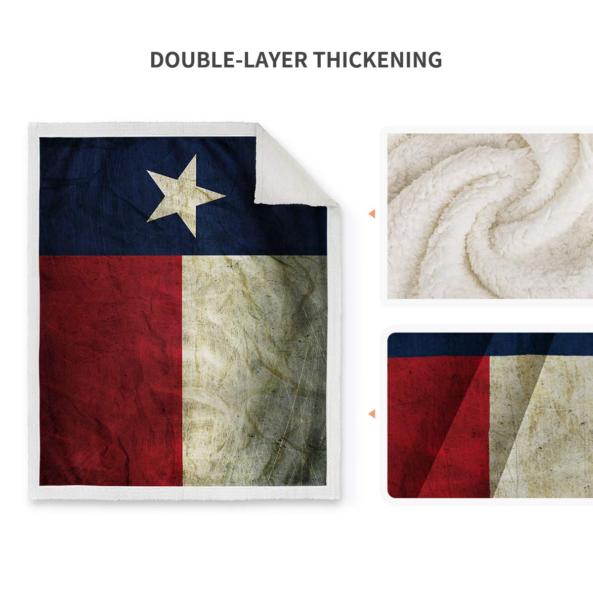 Jekeno Texas Flag Throw Sherpa Blanket Vintage Comfort Warmth Sherpa Blanket for Couch Bed Chair Office Sofa 50"x60"