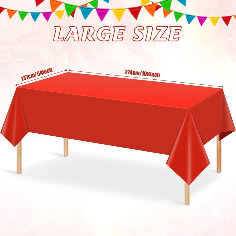 YIDAKO 3Pcs Red Rectangle Tablecloths,Disposable Plastic Tablecloth,Waterproof Red Table Cover for Graduation Birthdays Weddings Anniversary Party Decorations,54 x 108 Inch