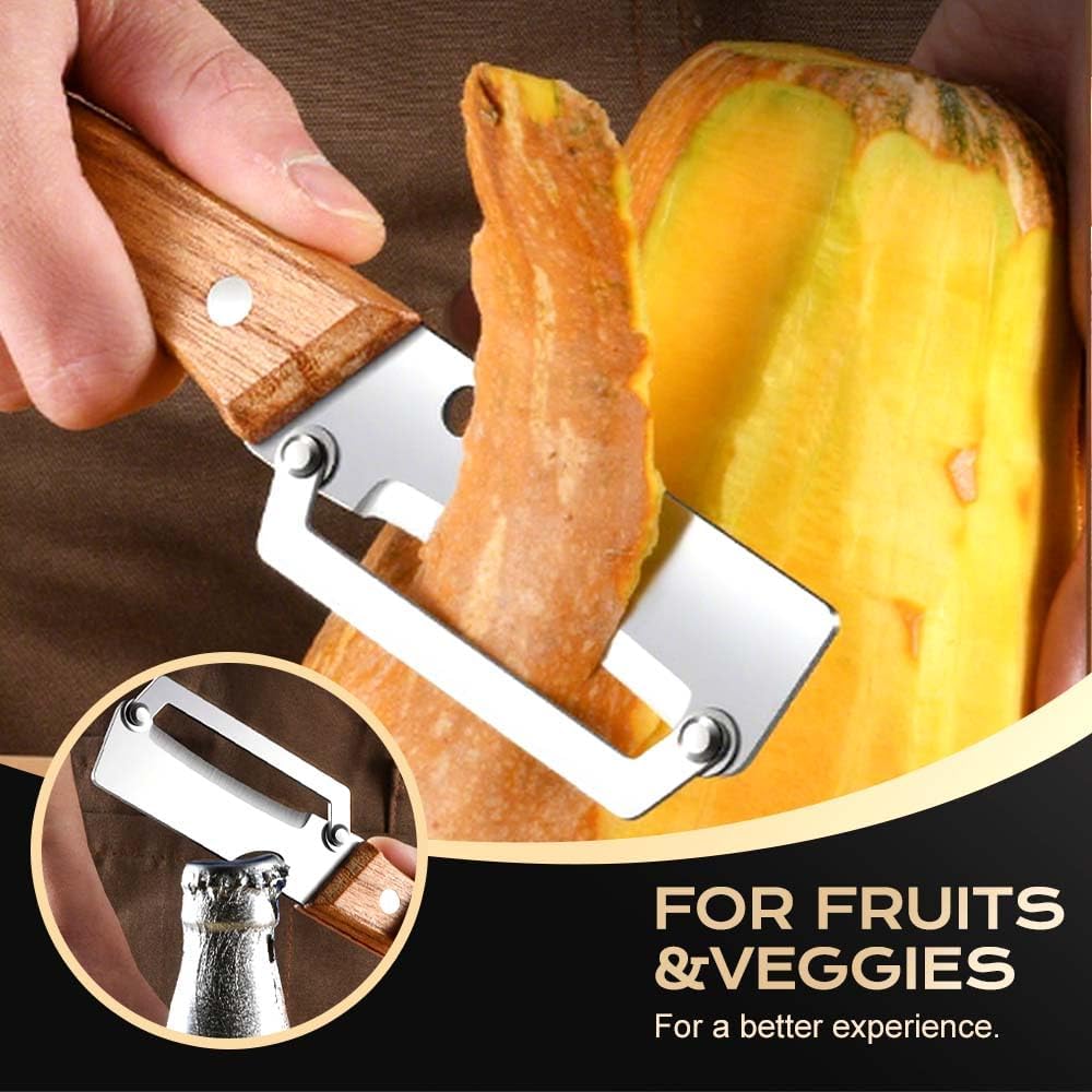 Skiennix Multi-Functional Vegetable Peeler - 2-in-1 Fruit & Veggie Tool with Bottle Opener, Stainless Steel