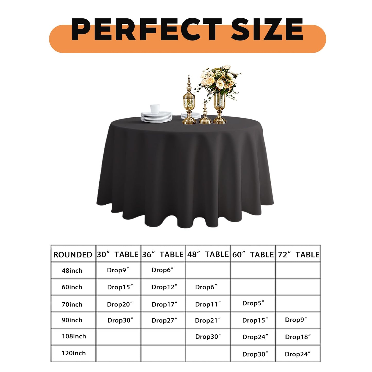 TWINPRET Round Tablecloth 60 Inch, Black Waterproof Washable Polyester Table Cloth - Stain & Oil Resistant Circle Table Cover for Indoor Outdoor Dining, Patio, Party (Fits 20-48 Inch Tables)
