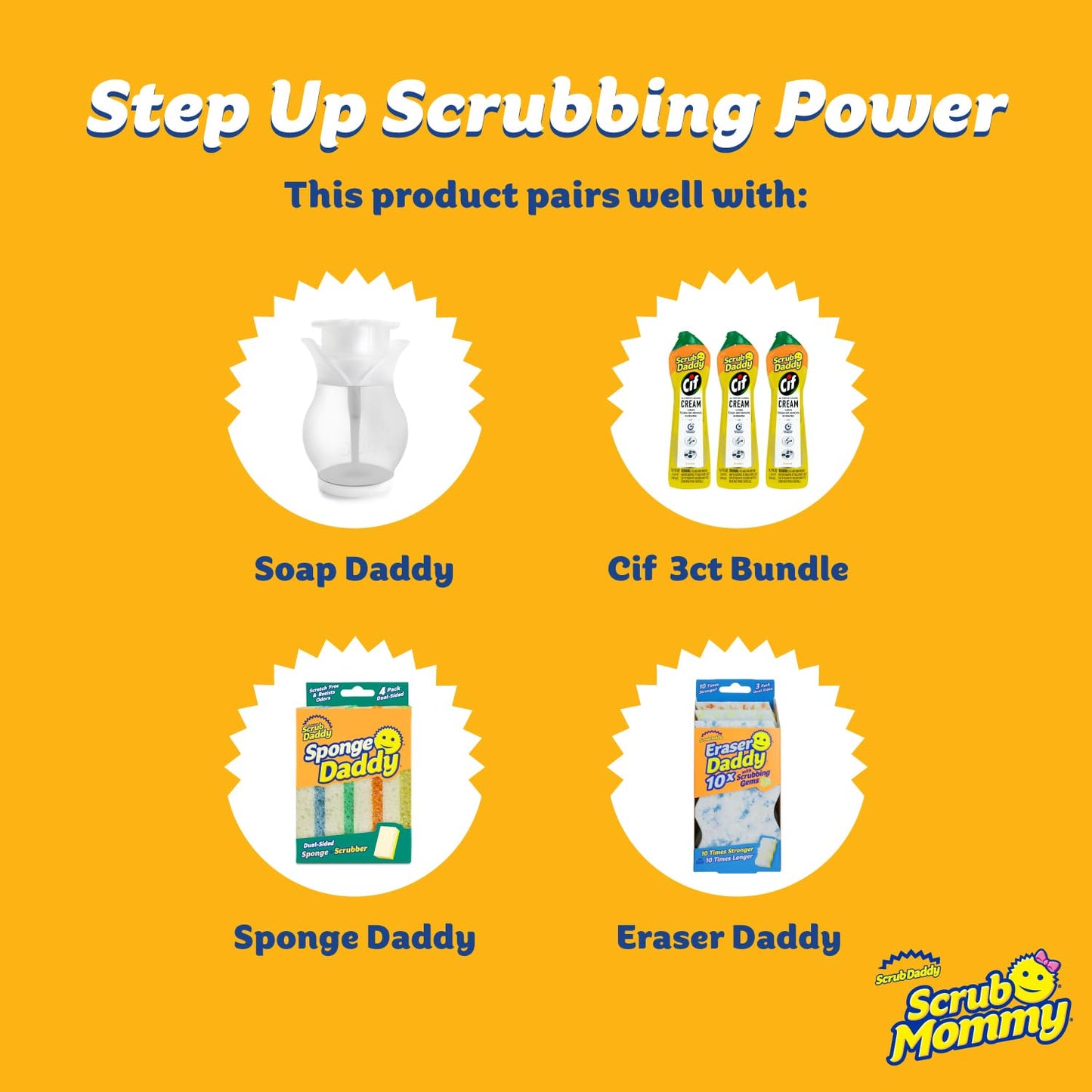 Scrub Daddy Sponges | Household Cleaning Supplies Bundle - PowerPaste, Tangerine Clean & PowErase Gel (3 Pastes & 3 Sponges)