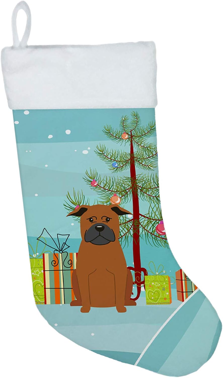 Merry Christmas Tree Dogue de Bordeaux Stocking - Festive Fireplace Decor for Holidays