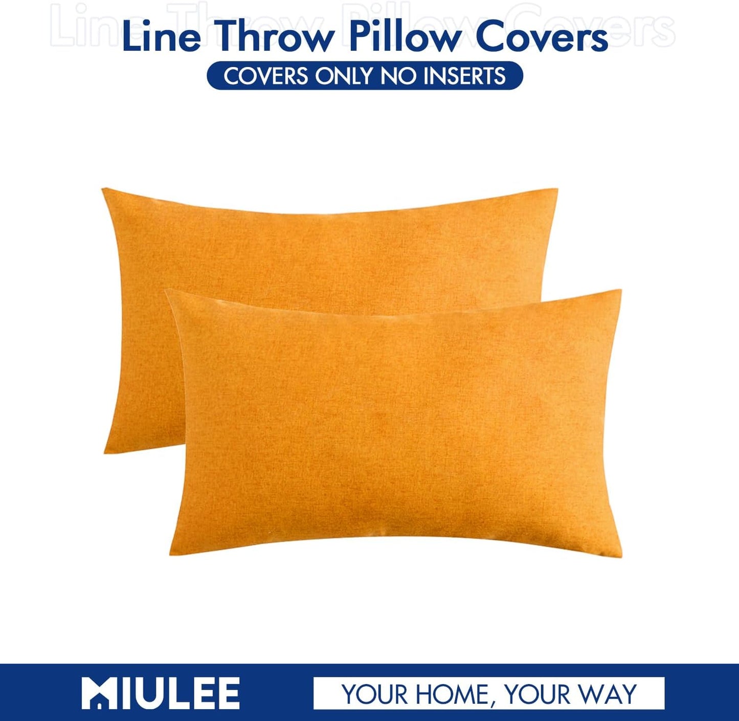 MIULEE Decorative Outdoor Throw Pillow Covers - Waterproof Faux Linen Cushion Cases | 20x12 Inch, Pumpkin Orange (Pack of 2)