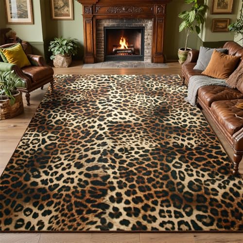 Leopard Rug for Living Room 6x9 ft Faux Animal Print Non-Slip Washable Decor - Leopard-2