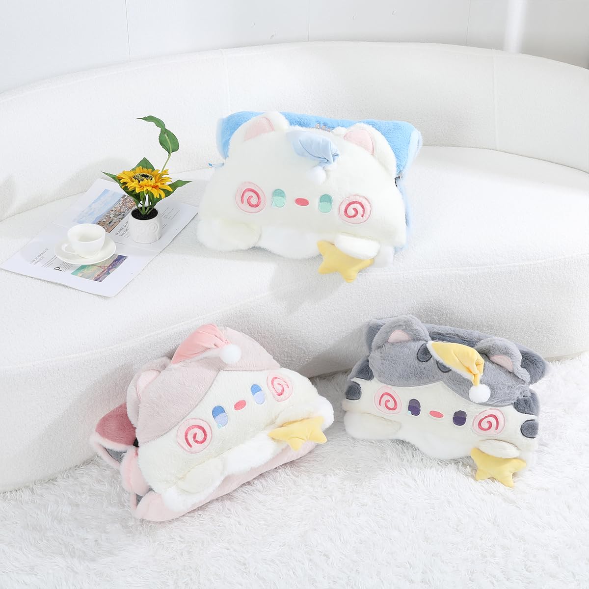 Loismood Cartoon Cat Seat Pads Non Slip Machine Wash Soft Cushion for Bedroom Décor, Gamer and Dining Chairs (31"x15", Pink)